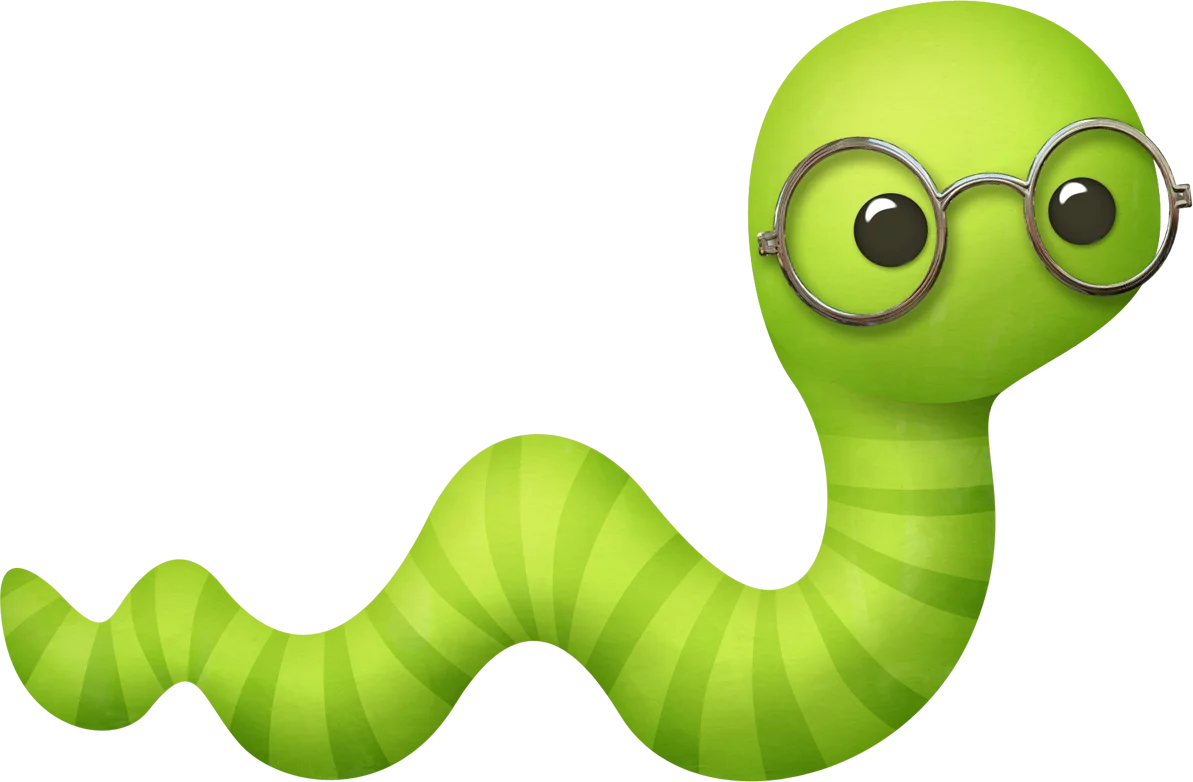 Adorable Green Cartoon Worm Clipart with Quirky Glasses and Expressive Charm