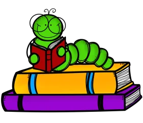 Bookworm Adventure: Adorable Green Caterpillar Reading on Colorful Stacked Books Clipart