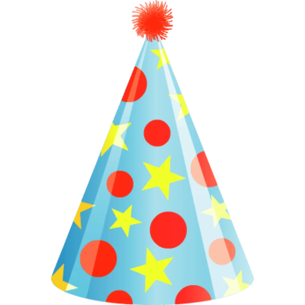 Cheerful Birthday Party Hat Clipart with Playful Red and Yellow Geometric Shapes