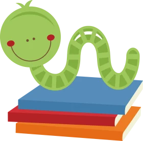 Cheerful Bookworm Clipart: Cute Green Worm Studying on Colorful Books