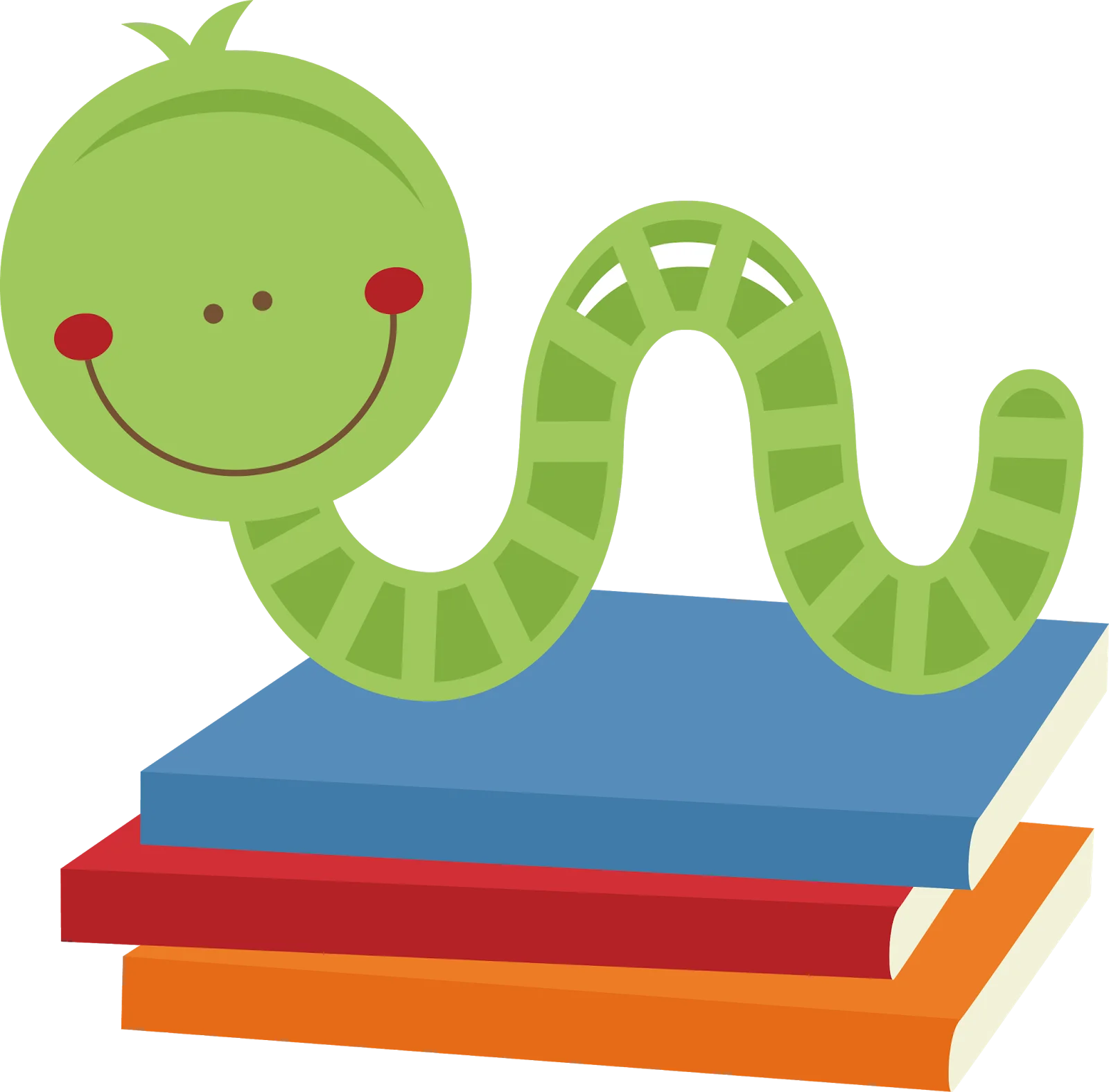Cheerful Bookworm Clipart: Cute Green Worm Studying on Colorful Books