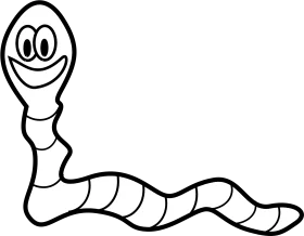 Cheerful Cartoon Worm Clipart: A Playful Black and White Illustration