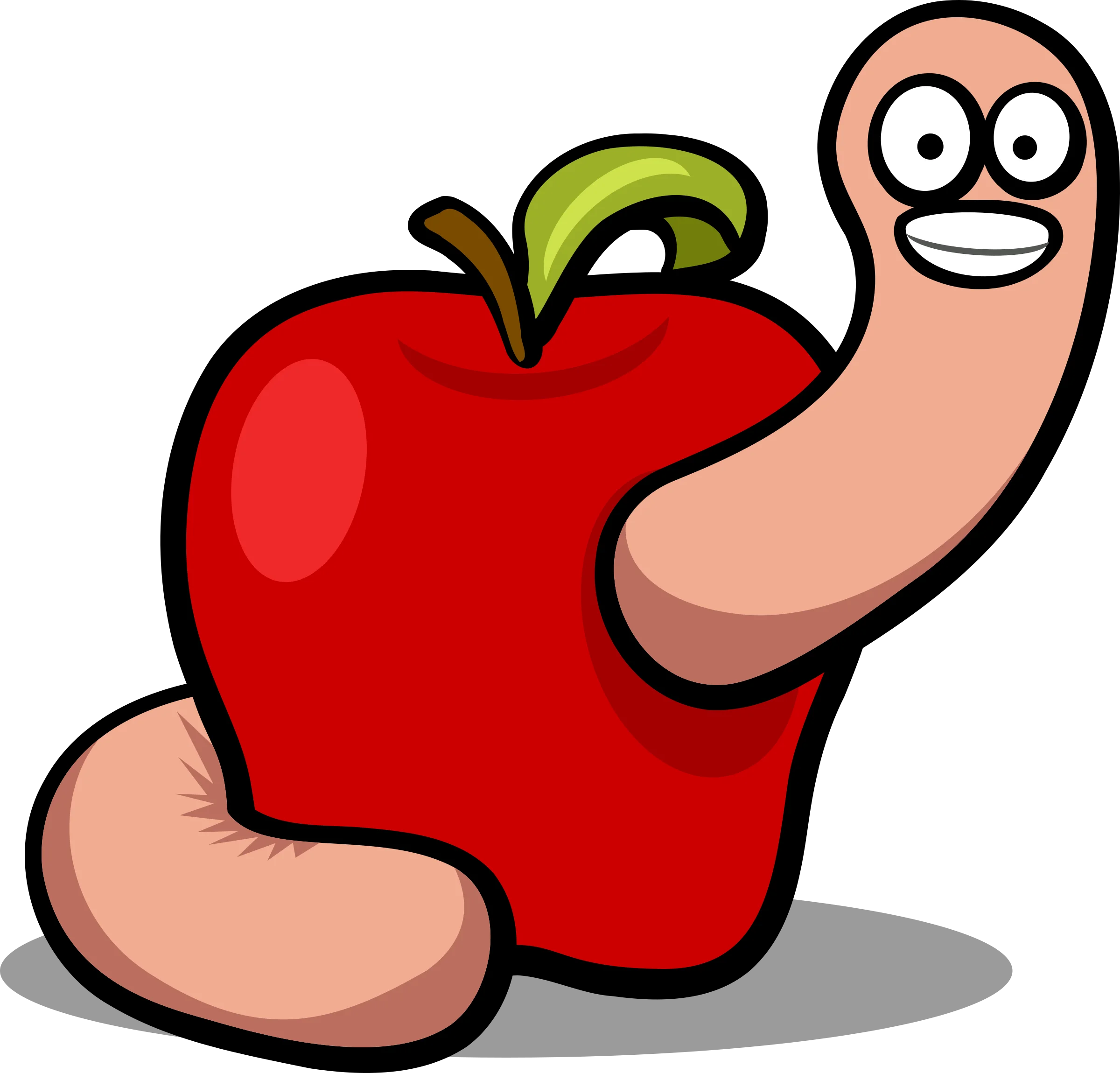 Cheerful Cartoon Worm Emerging Playfully from a Bright Red Apple Clipart Illustration