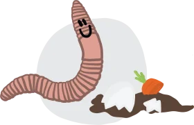 Cheerful Earthworm Clipart with Playful Carrot Companion on Minimalist Background