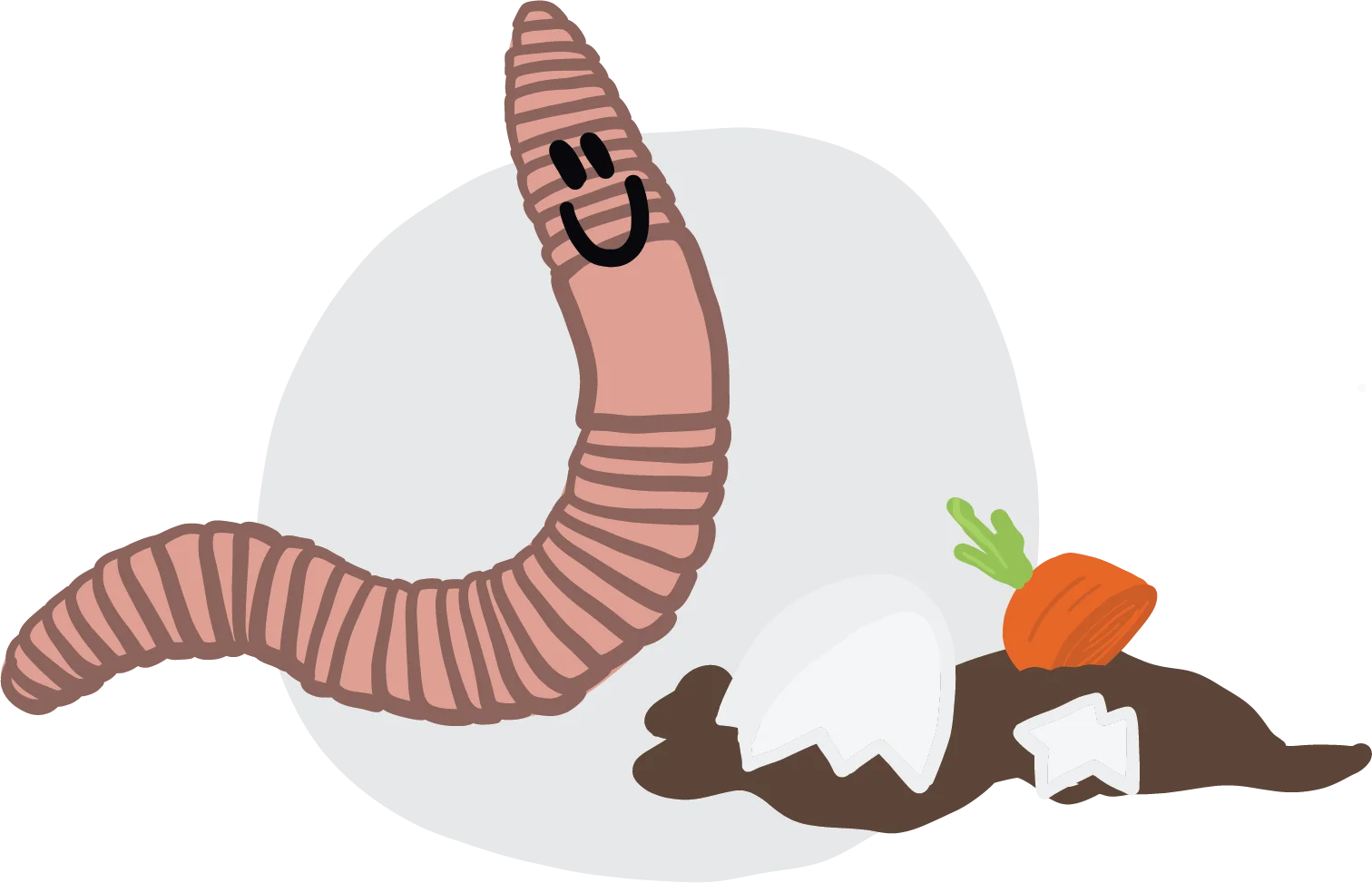 Cheerful Earthworm Clipart with Playful Carrot Companion on Minimalist Background