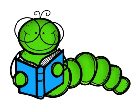 Cheerful Green Bookworm Clipart: Adorable Reading Caterpillar Character