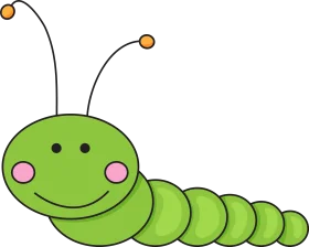 Cheerful Green Caterpillar Clipart with Friendly Smiling Expression and Whimsical Antennae