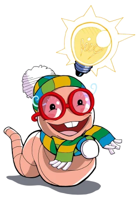 Cheerful Worm with Bright Idea Lightbulb - Cute Cartoon Clipart Adventure