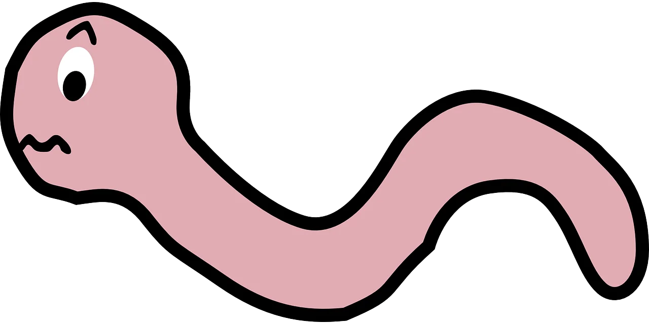 Cute Pink Wiggly Cartoon Worm Clipart with Expressive Facial Emotion