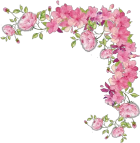 Delicate Pink Floral Corner Border Watercolor Clipart with Soft Botanical Arrangement