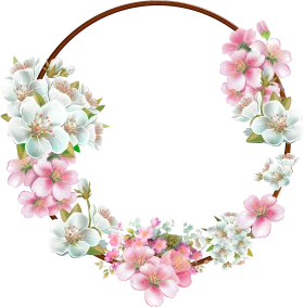 Delicate Watercolor Cherry Blossom and White Floral Wreath Clipart Design