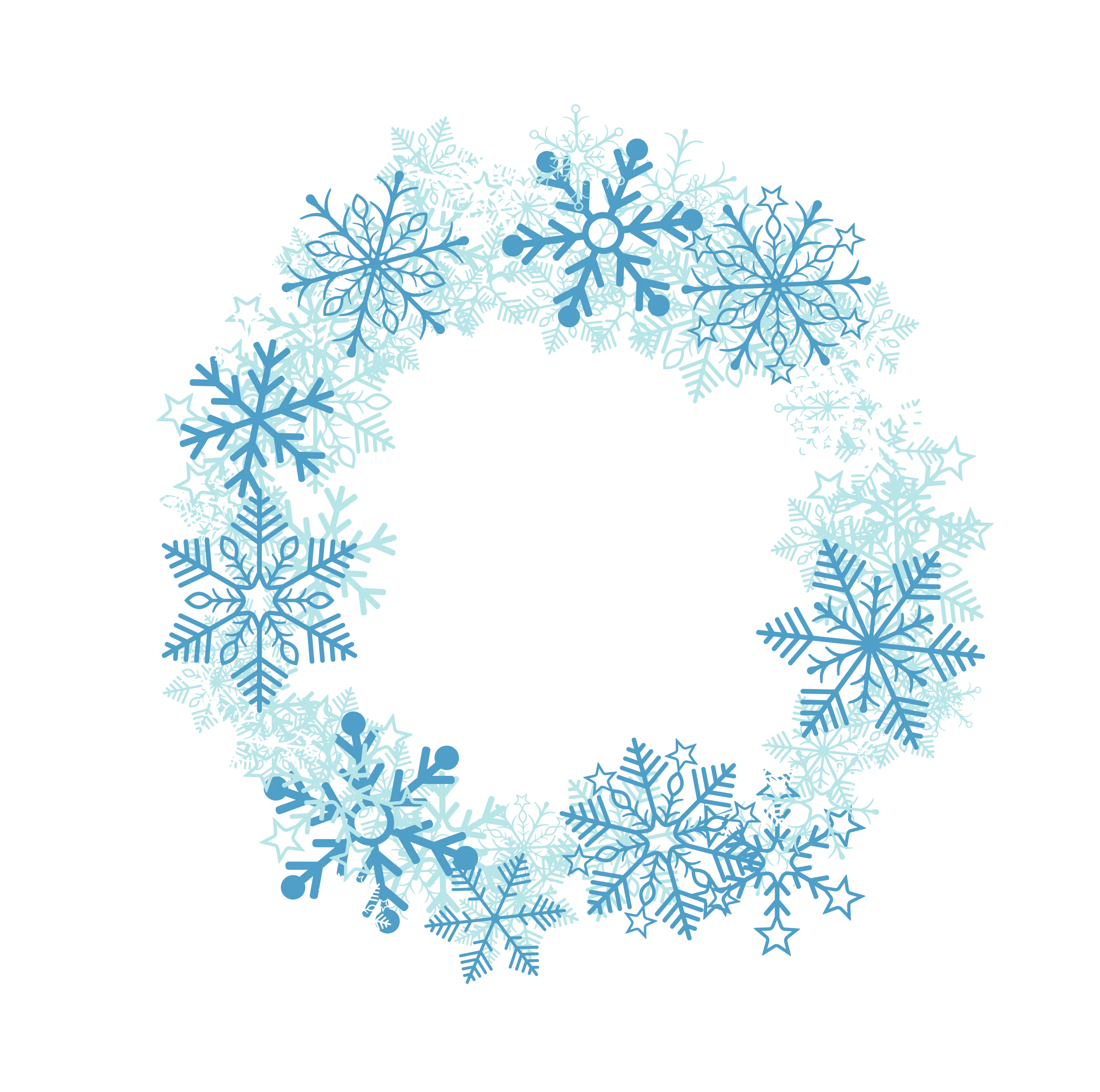 Delicate Winter Wonderland Snowflake Circular Clipart Design in Soft Blue Hues