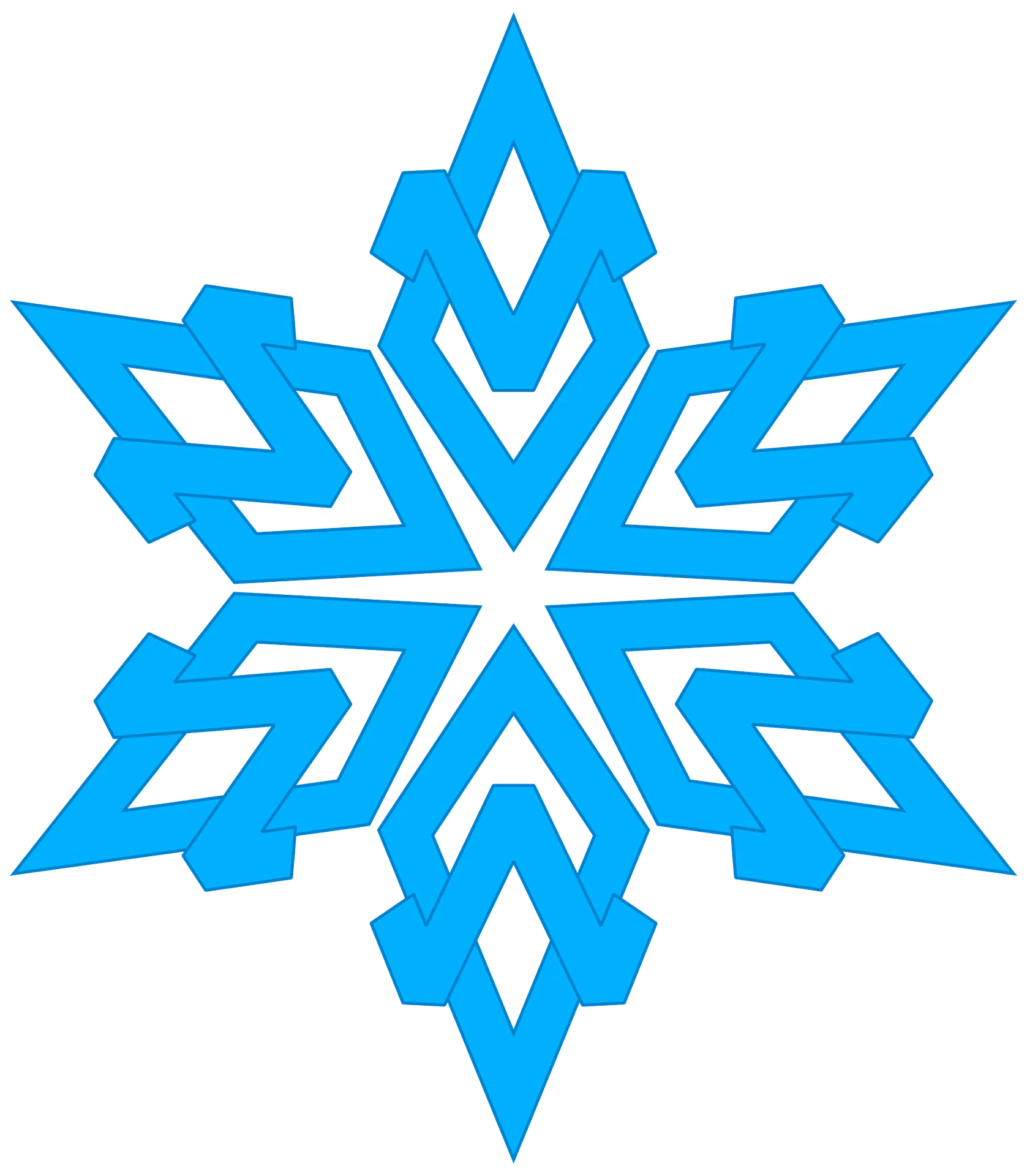 Elegant Azure Geometric Snowflake Clipart with Symmetrical Angular Design