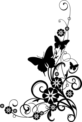 Elegant Black and White Butterfly and Flower Silhouette Clipart Design