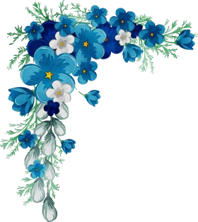 Elegant Blue and White Floral Corner Arrangement Watercolor Clipart Design
