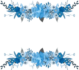 Elegant Blue Floral Symmetrical Border Watercolor Clipart Design