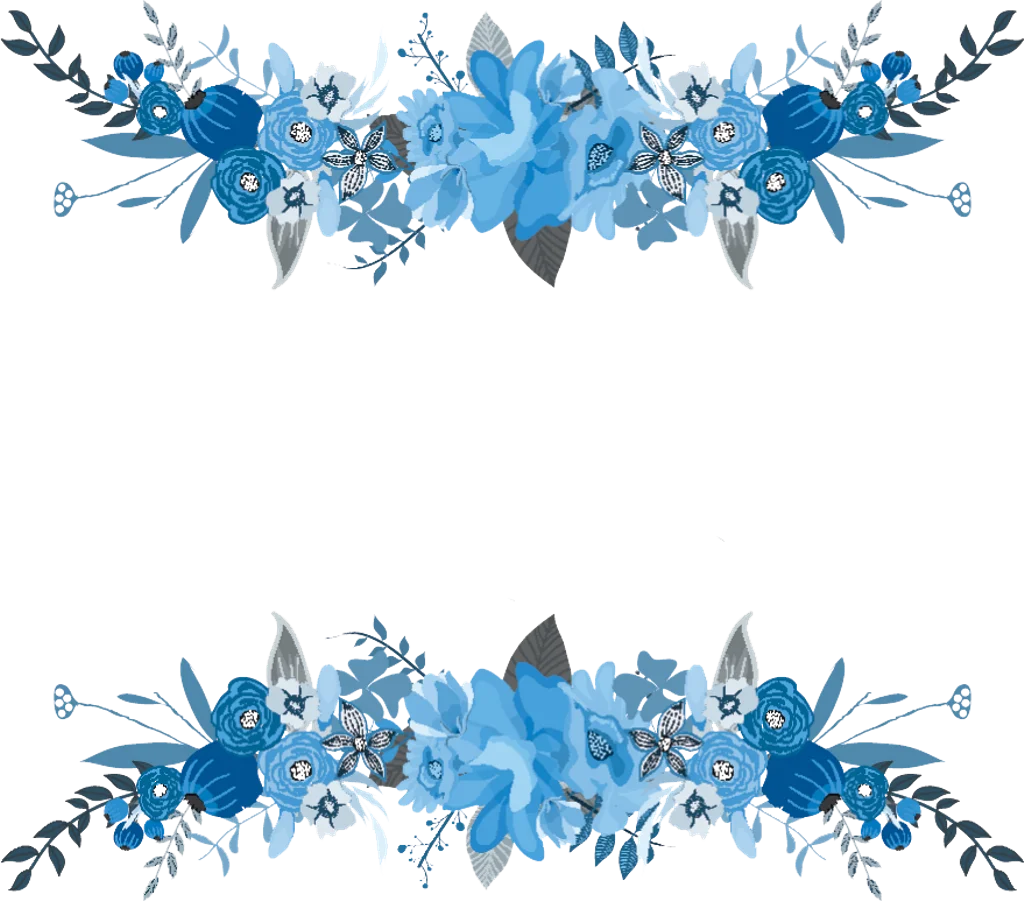 Elegant Blue Floral Symmetrical Border Watercolor Clipart Design