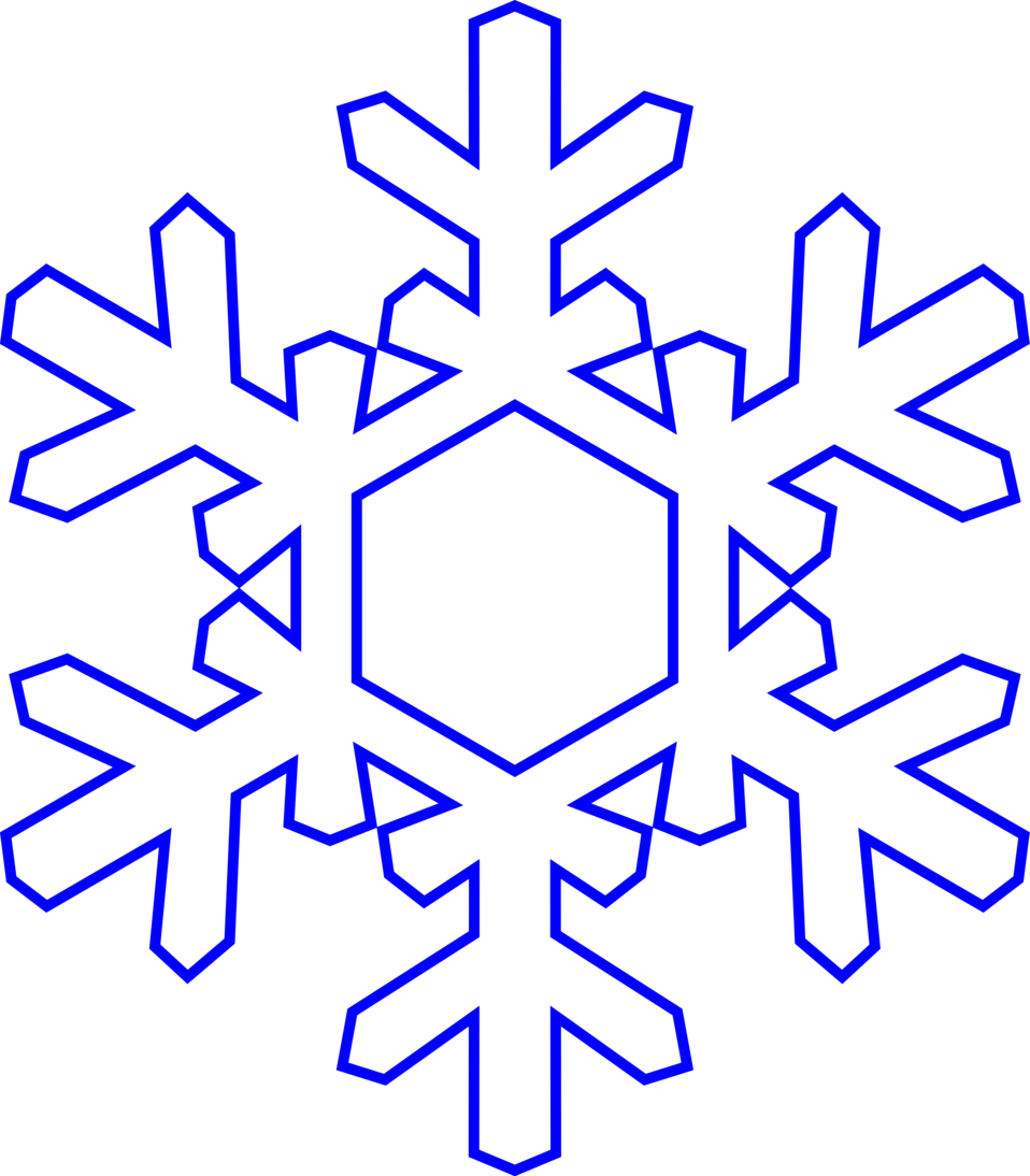 Elegant Blue Geometric Snowflake Clipart Design with Symmetrical Crystalline Pattern