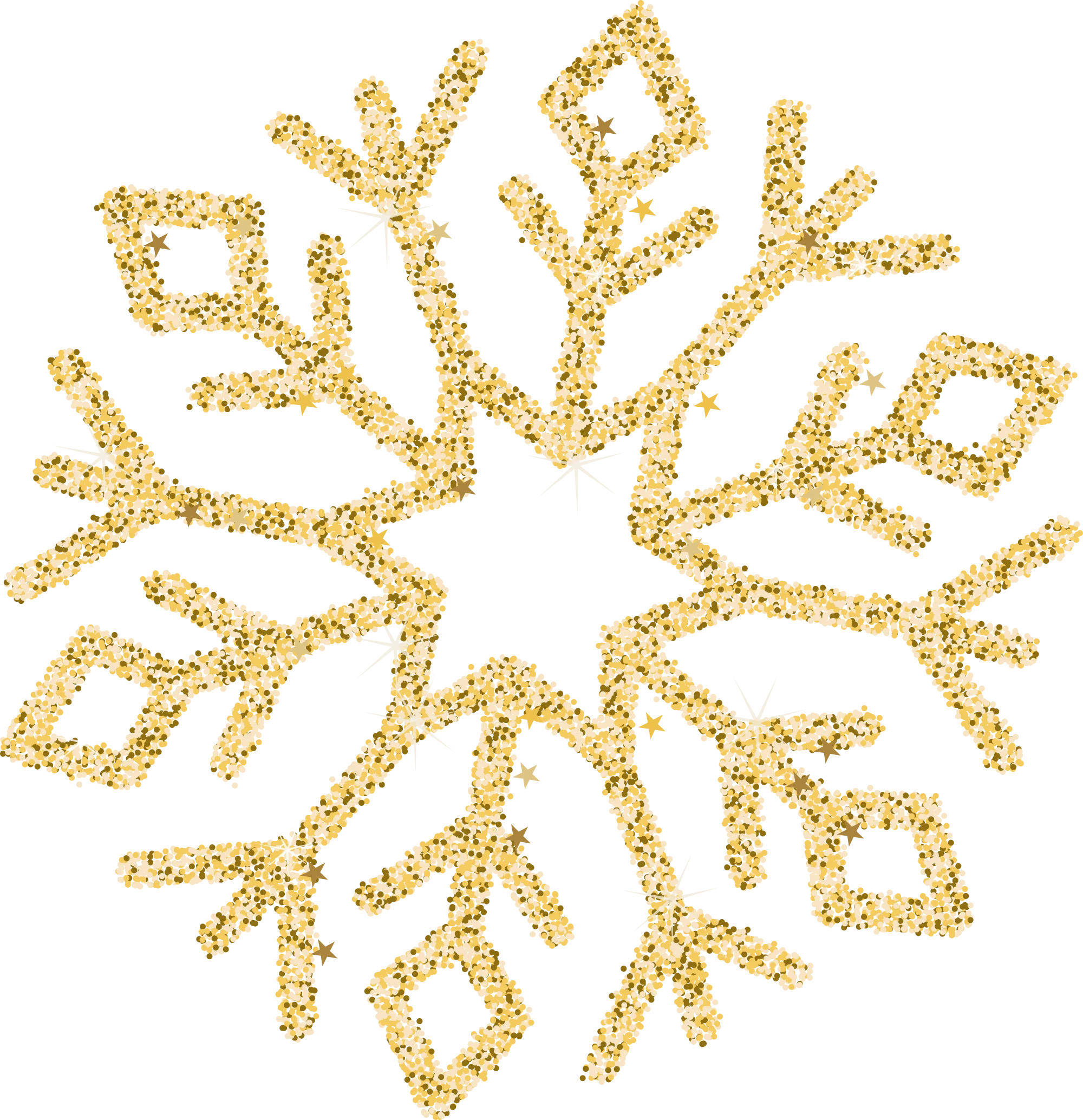 Elegant Golden Glitter Snowflake Clipart with Intricate Geometric Design