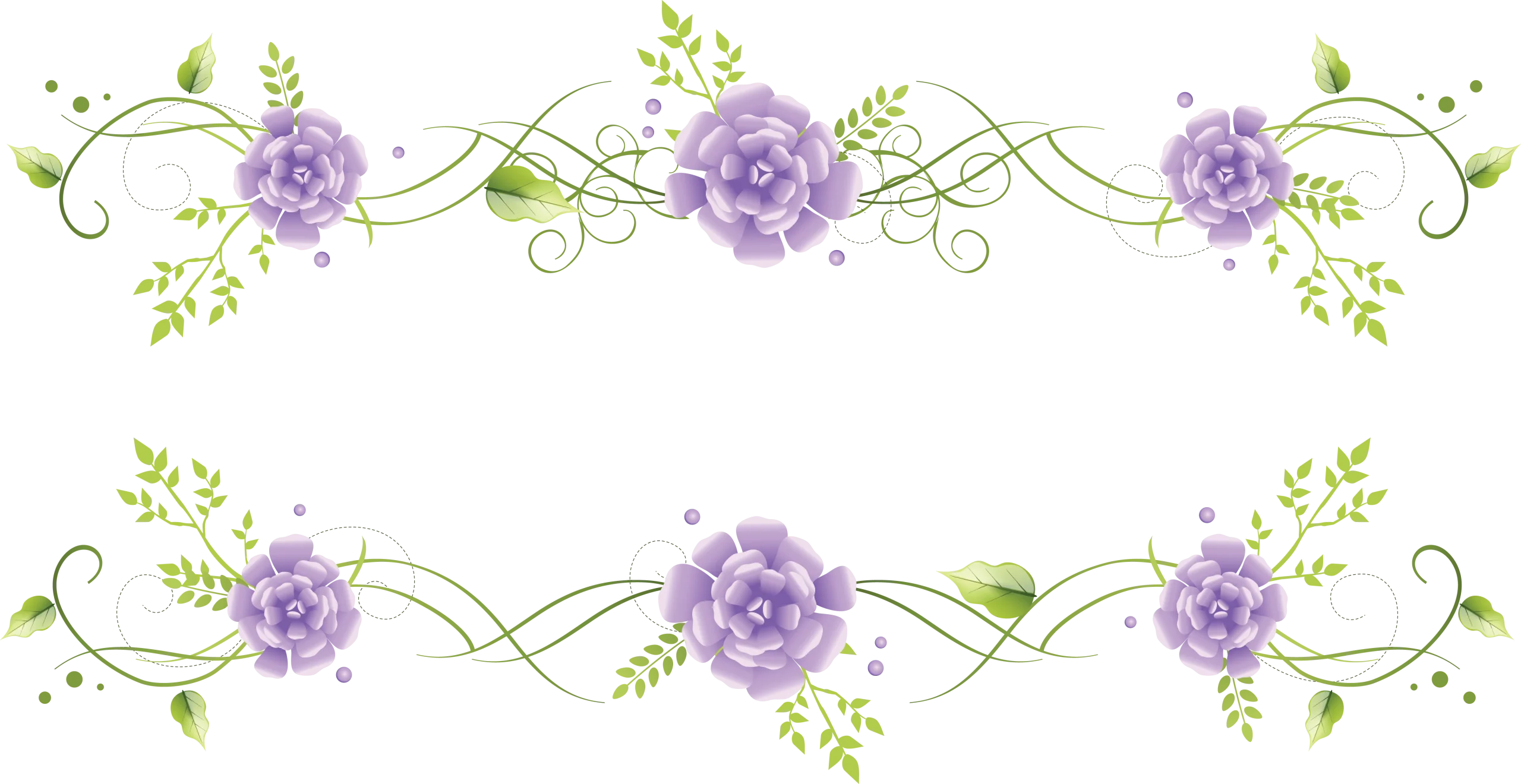 Elegant Lavender Floral Border Clipart with Delicate Swirling Vine Accents