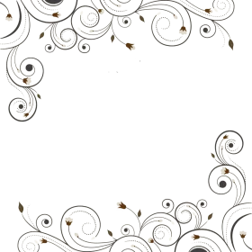 Elegant Monochrome Floral Swirls Clipart Border with Delicate Leaf Accents