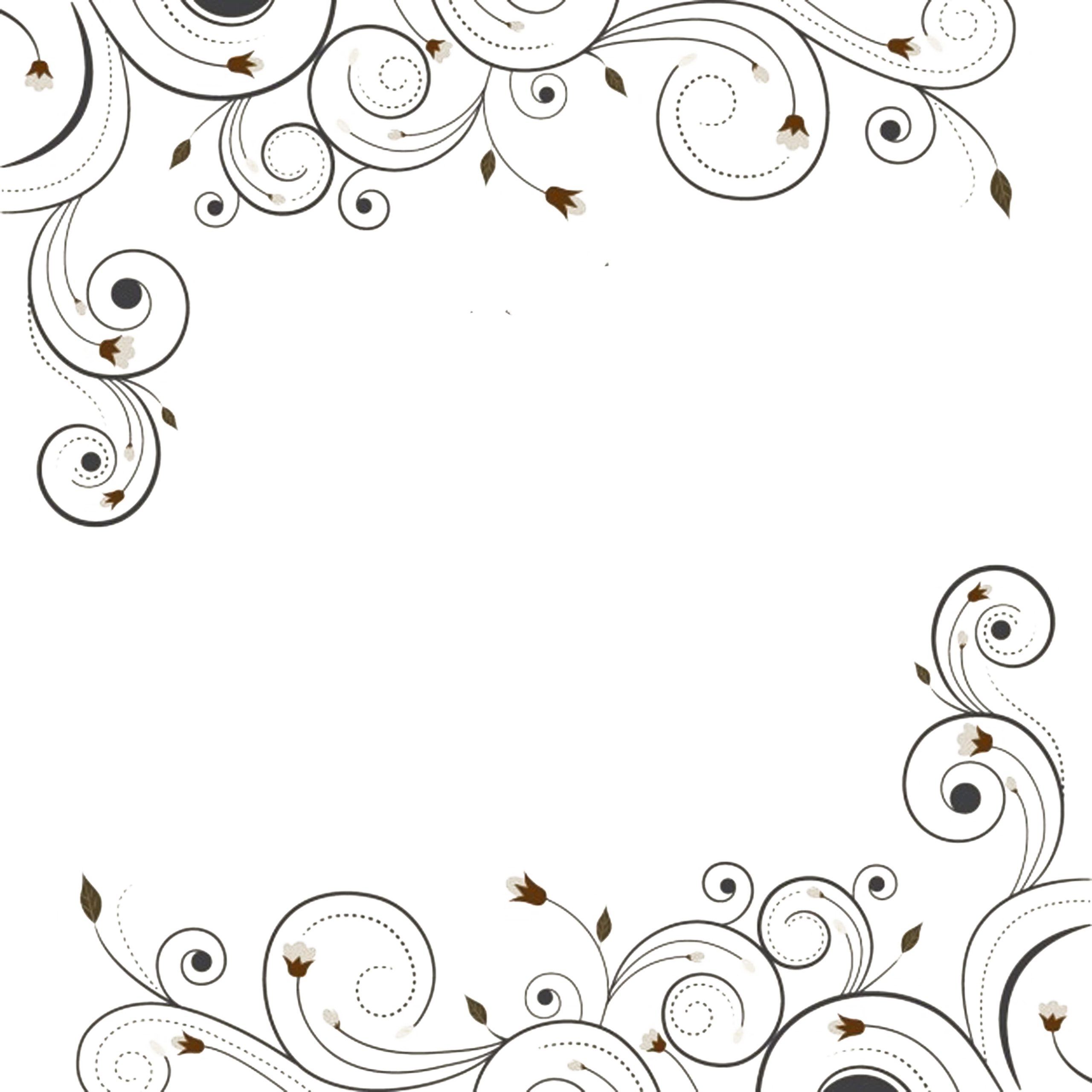 Elegant Monochrome Floral Swirls Clipart Border with Delicate Leaf Accents