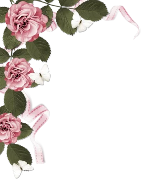 Elegant Pink Rose and Green Leaf Border Clipart Design for Romantic Stationery