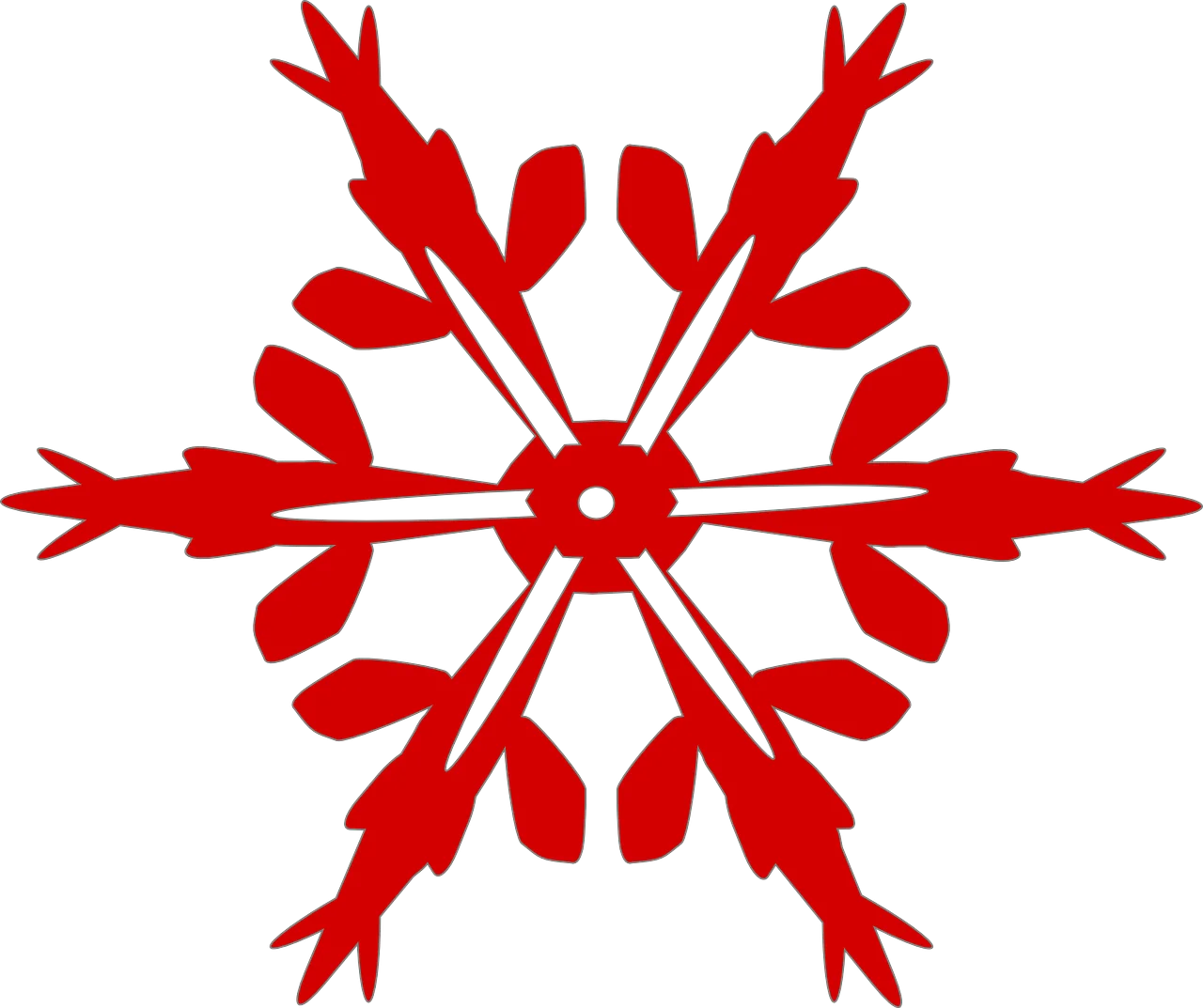 Elegant Red Geometric Snowflake Clipart Design with Symmetrical Patterns