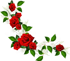 Elegant Red Roses Border Clipart with Lush Green Leaves and Romantic Floral Design