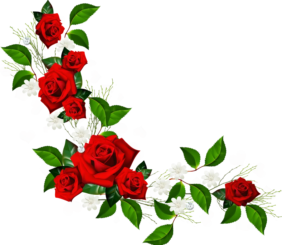 Elegant Red Roses Border Clipart with Lush Green Leaves and Romantic Floral Design