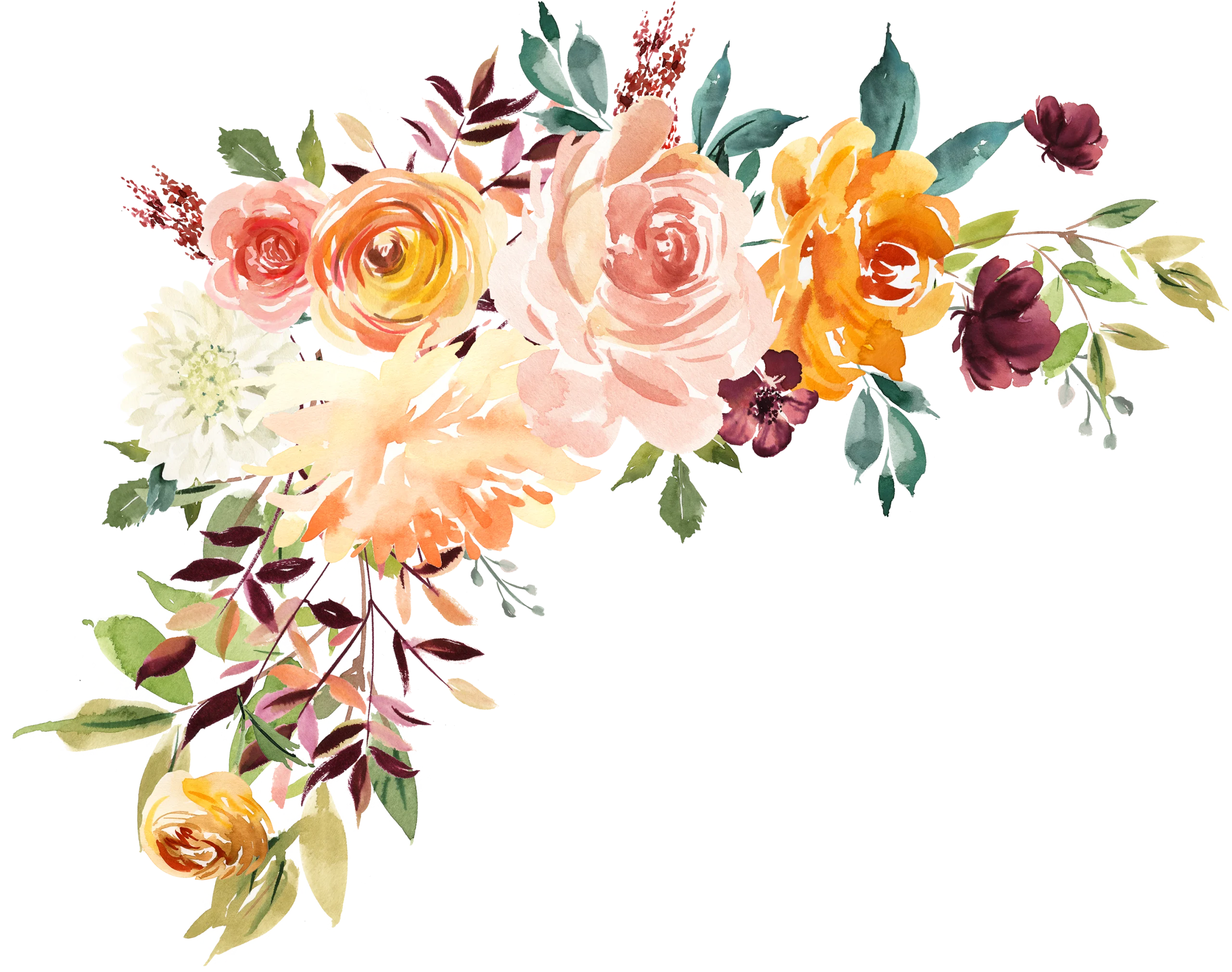 Elegant Watercolor Floral Arrangement Clipart with Soft Pastel Blooming Roses and Leaves