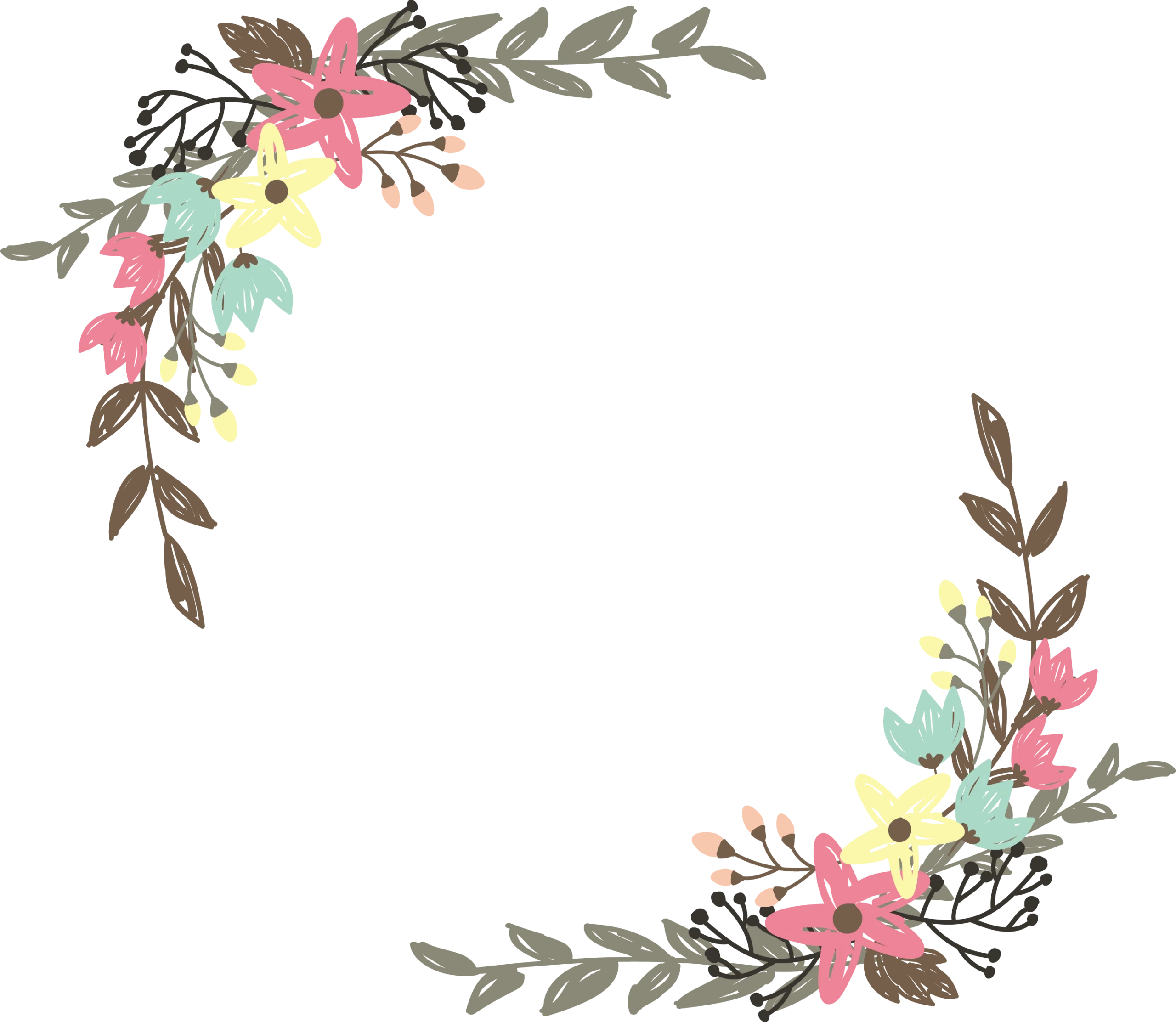 Elegant Watercolor Floral Frame Clipart with Soft Pastel Botanical Accents