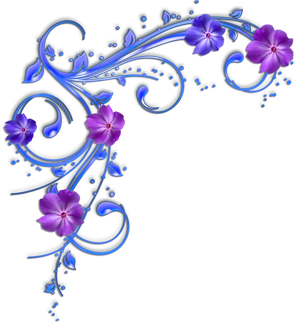 Enchanting Blue and Purple Floral Swirl Clipart Design with Decorative Flourishes