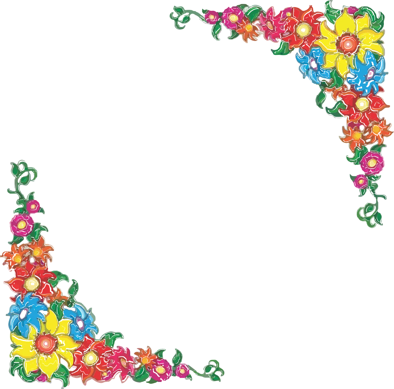 Enchanting Floral Corner Border Clipart with Colorful Blossoming Botanical Decorations