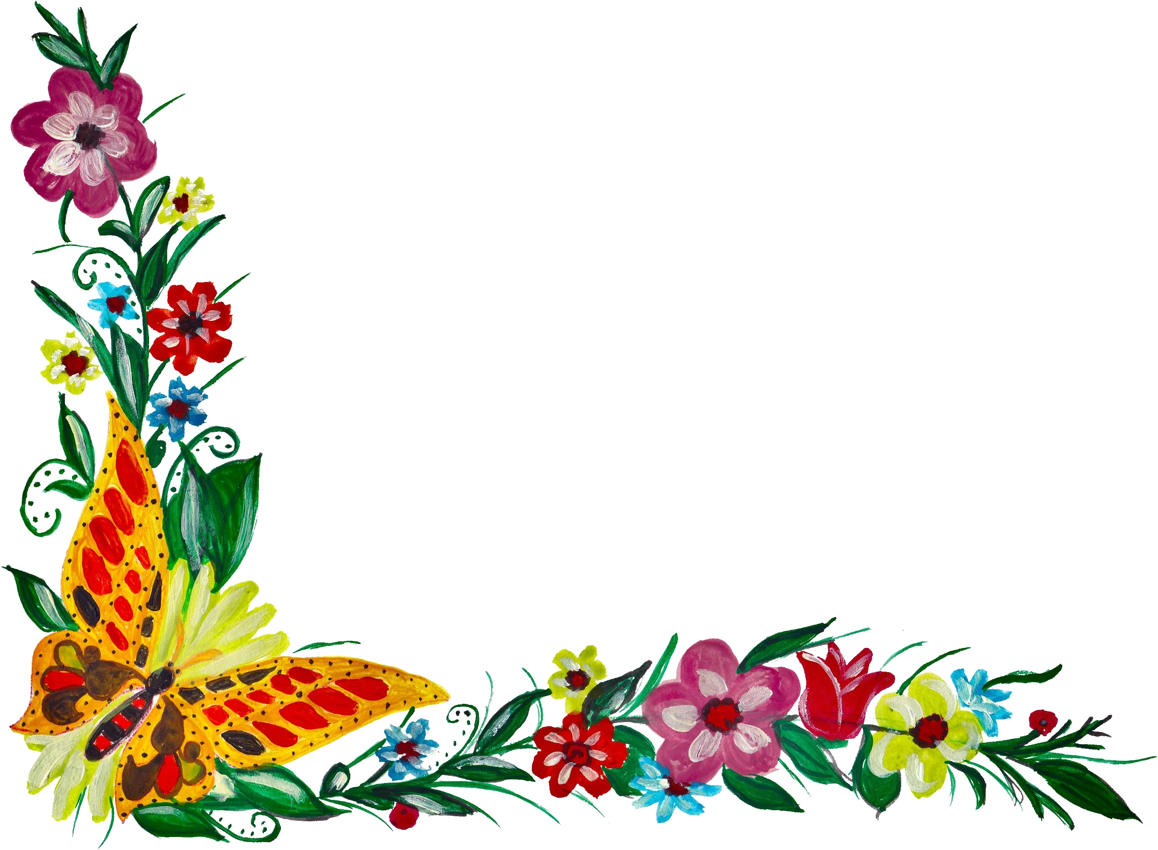 Enchanting Floral Corner Butterfly Border Clipart Design with Whimsical Elements