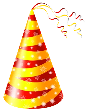 Festive Birthday Party Cone Hat Clipart with Sparkling Streamers and Glowing Stars