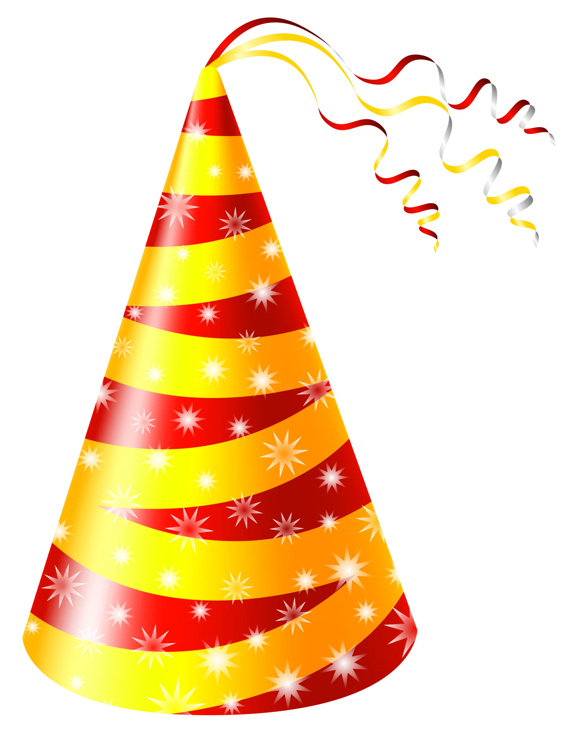 Festive Birthday Party Cone Hat Clipart with Sparkling Streamers and Glowing Stars