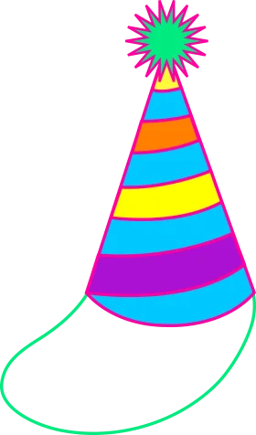 Festive Birthday Party Hat Clipart with Colorful Stripes and Starburst Top