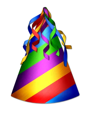 Festive Birthday Party Hat Clipart with Rainbow Spiral Ribbons and Colorful Design