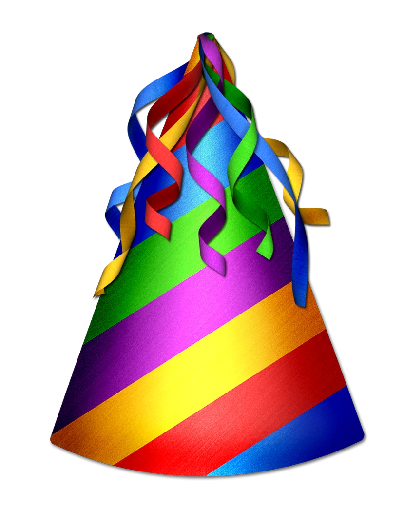 Festive Birthday Party Hat Clipart with Rainbow Spiral Ribbons and Colorful Design