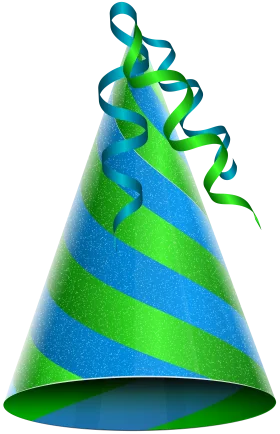 Festive Blue and Green Spiral Striped Birthday Party Hat Clipart Design