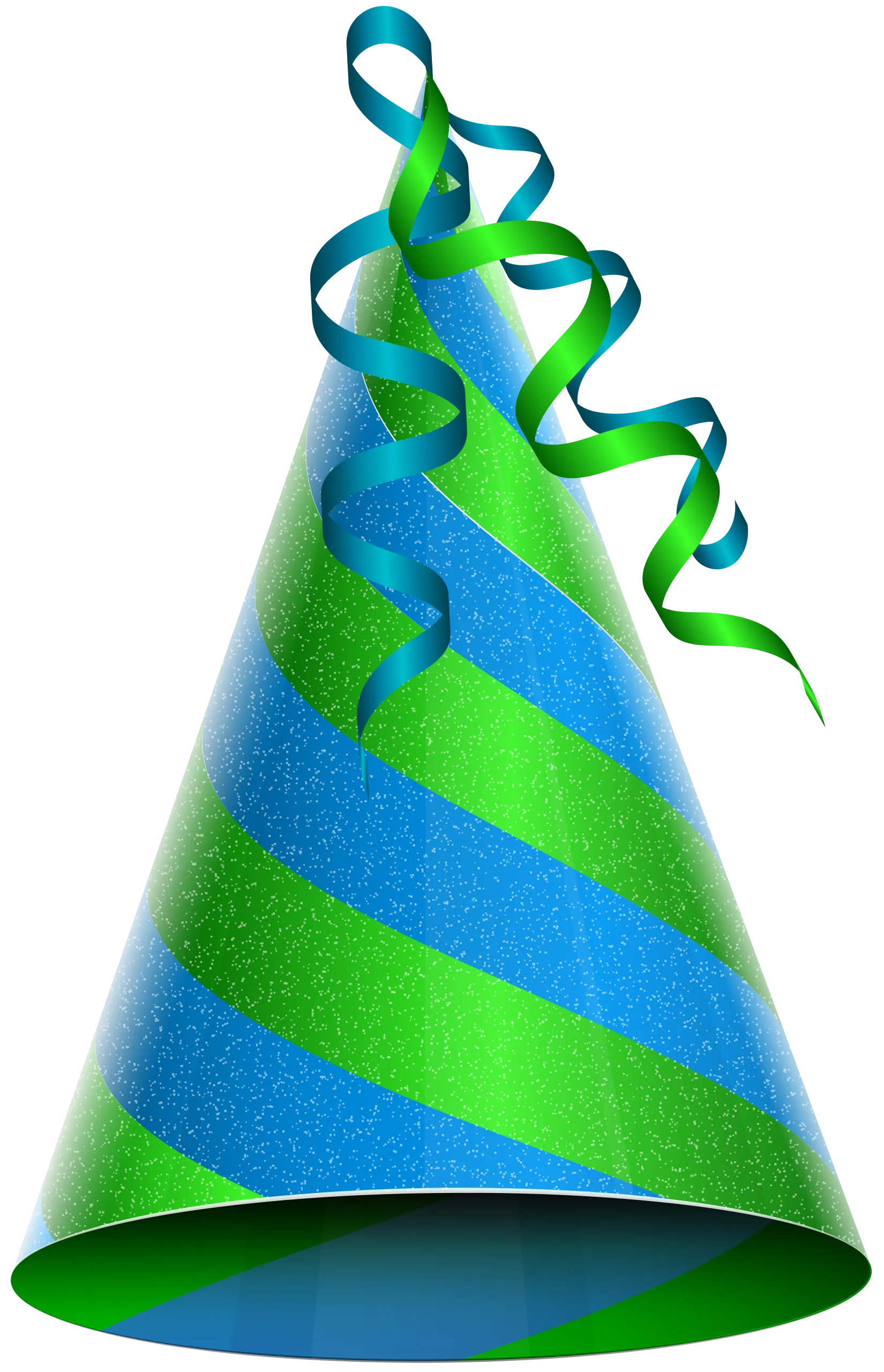 Festive Blue and Green Spiral Striped Birthday Party Hat Clipart Design