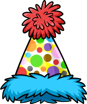 Festive Blue Feathery Birthday Party Hat with Colorful Polka Dot Clipart Design