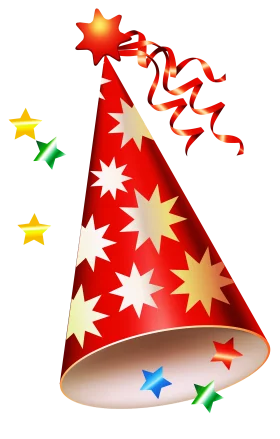 Festive Celebration Party Hat Clipart with Starry Red Design and Ribbons