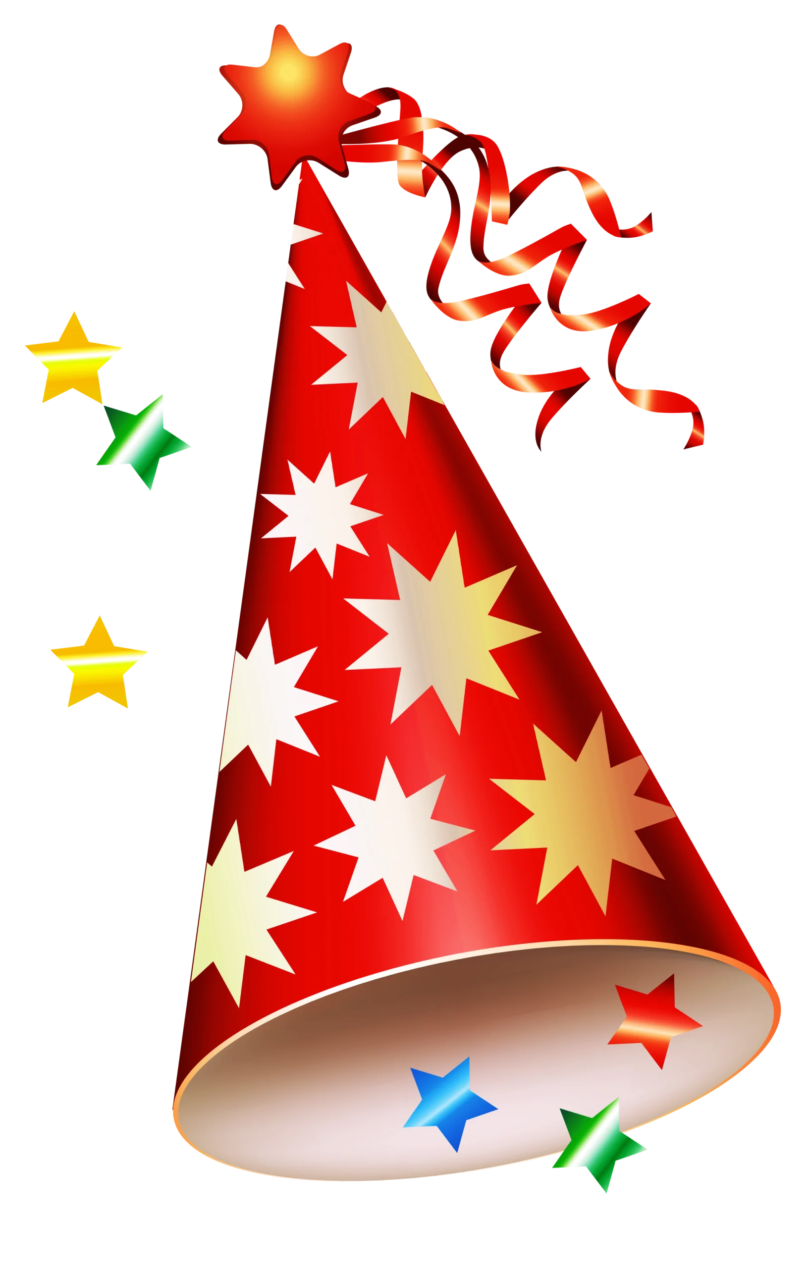 Festive Celebration Party Hat Clipart with Starry Red Design and Ribbons