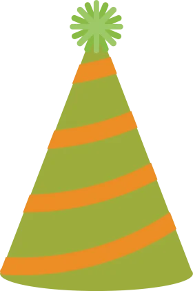 Festive Green and Orange Striped Birthday Party Hat Clipart Design