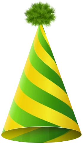 Festive Green and Yellow Striped Birthday Party Cone Clipart Graphic