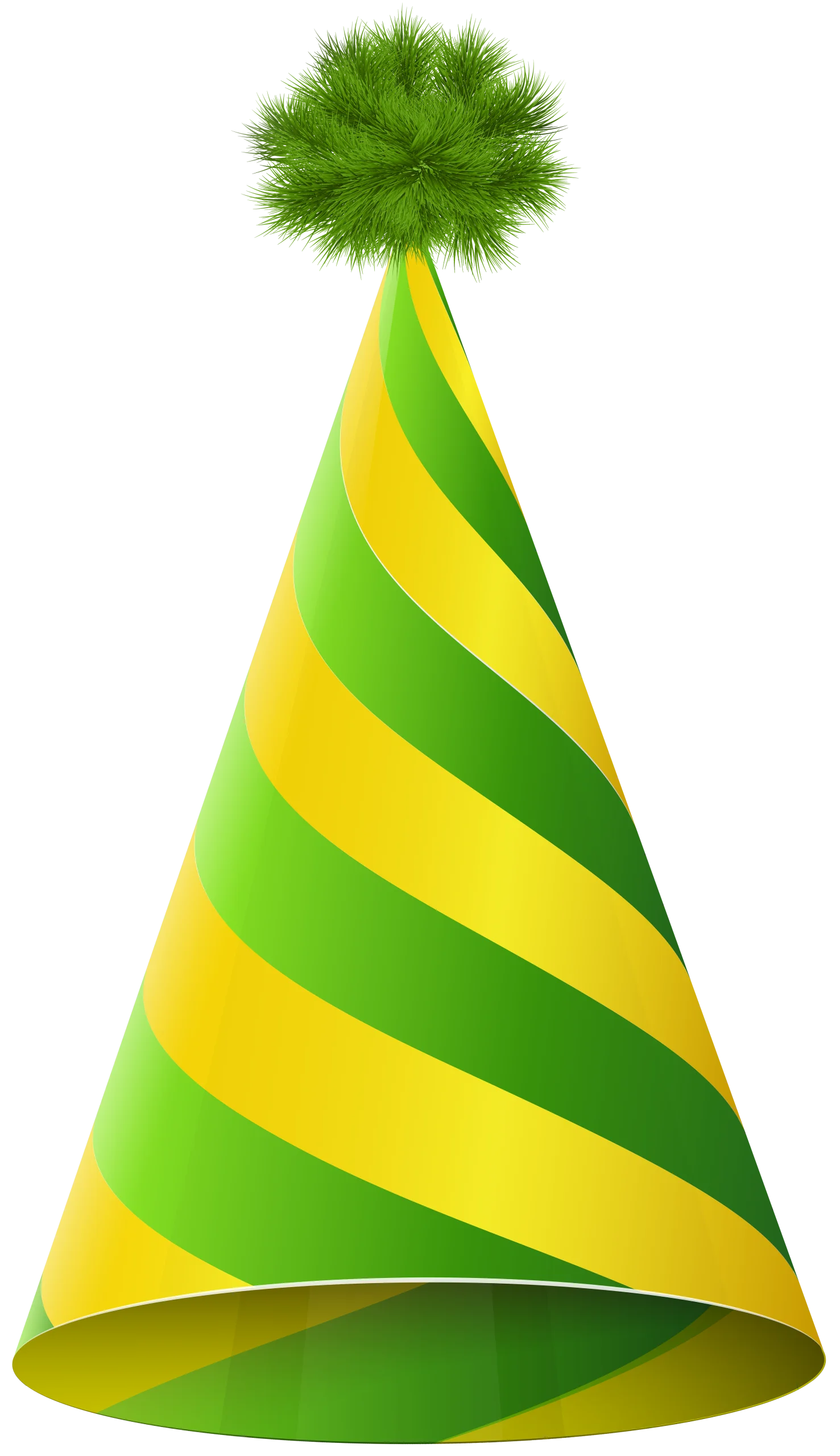 Festive Green and Yellow Striped Birthday Party Cone Clipart Graphic