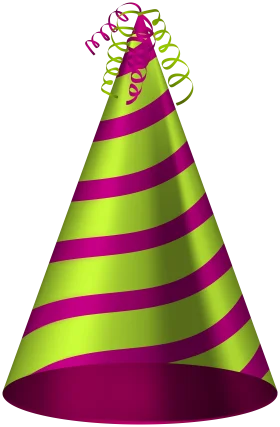 Festive Party Cone Hat Clipart with Spiraling Green and Purple Stripes