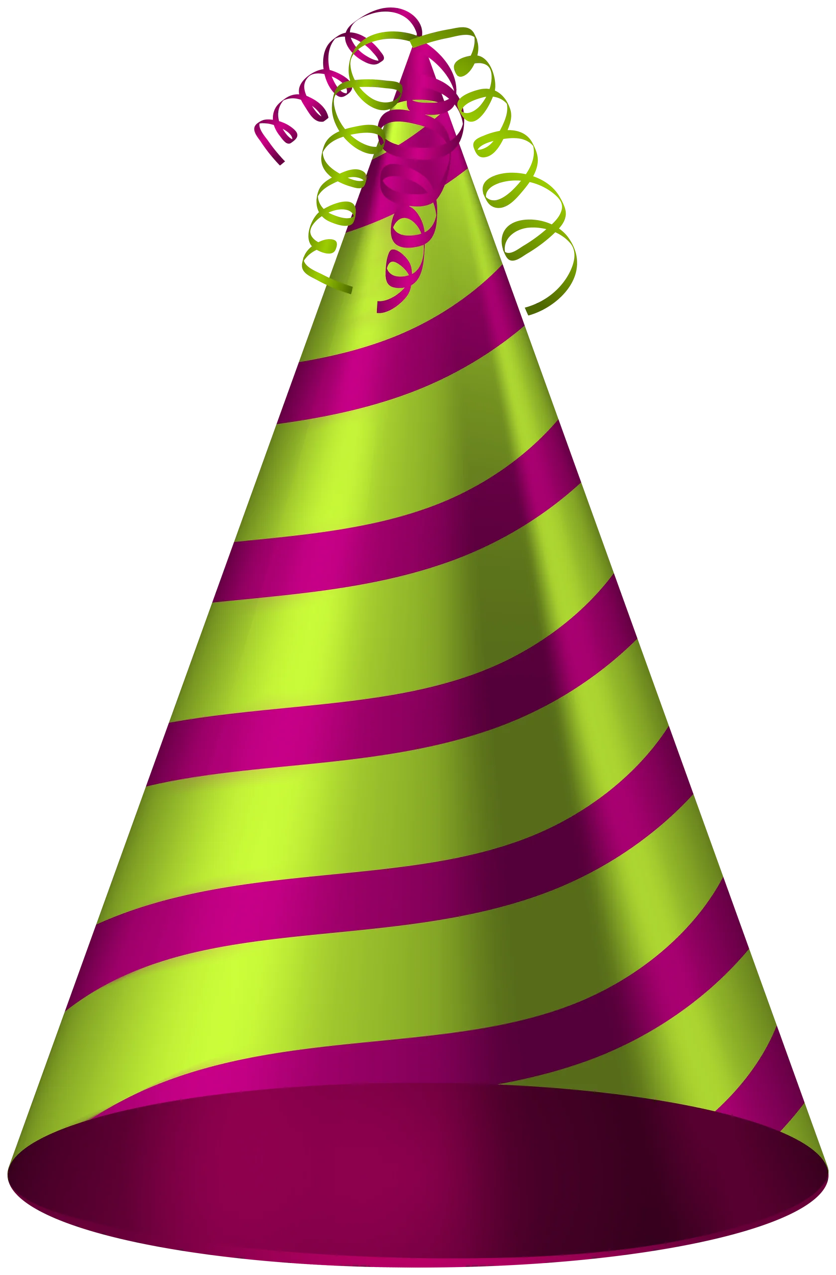 Festive Party Cone Hat Clipart with Spiraling Green and Purple Stripes
